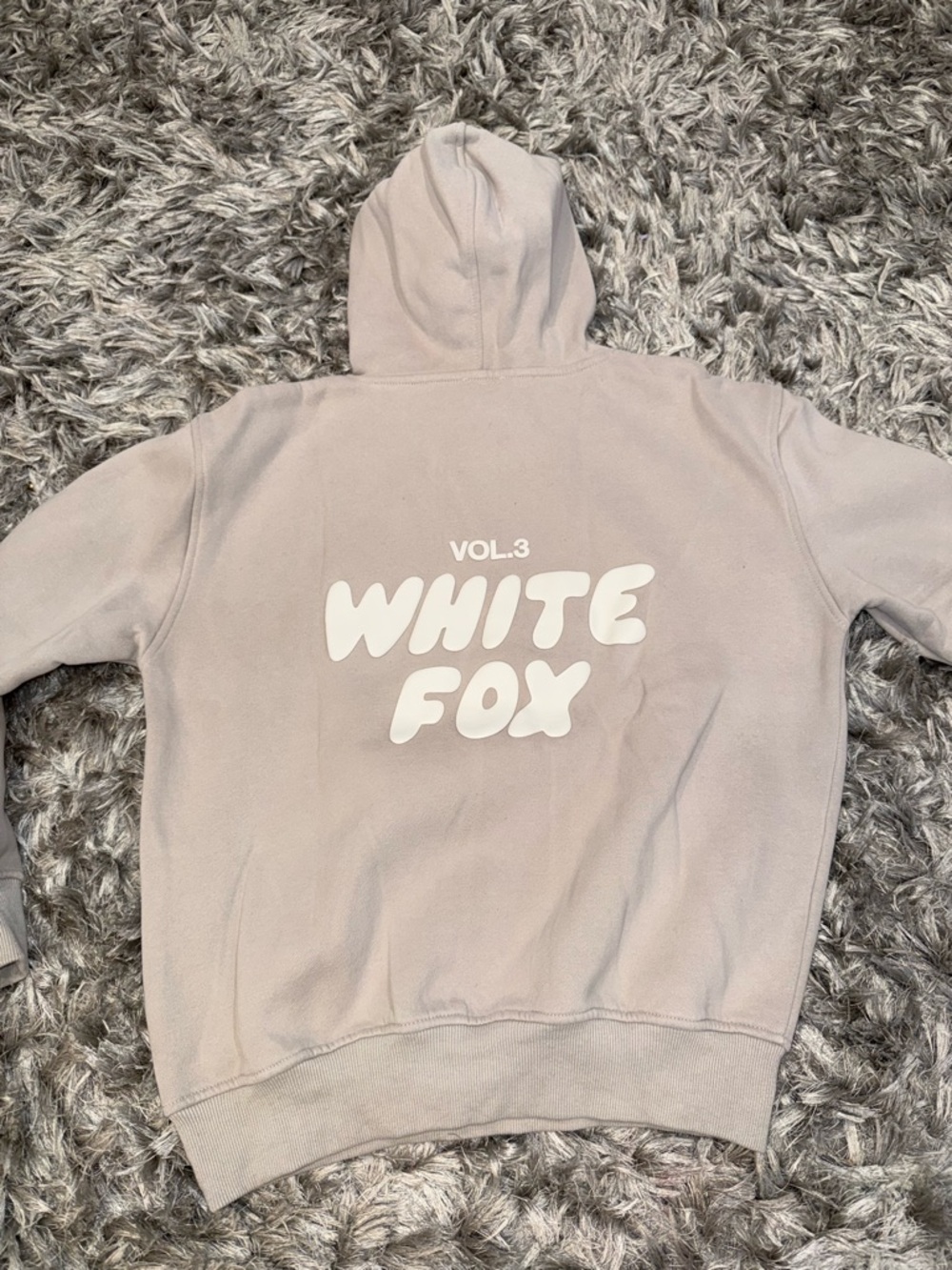 White Fox Boutique Light Taupe Hoodie with White Logo